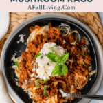 graphic with text of Low Carb Slow Cooker Lamb and Mushroom Ragu