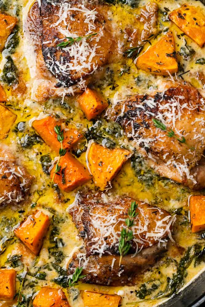 delicious parmesan chicken and butternut squash skillet recipe