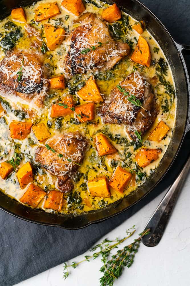 Creamy Parmesan Chicken and Butternut Squash Skillet Recipe (With Video ...