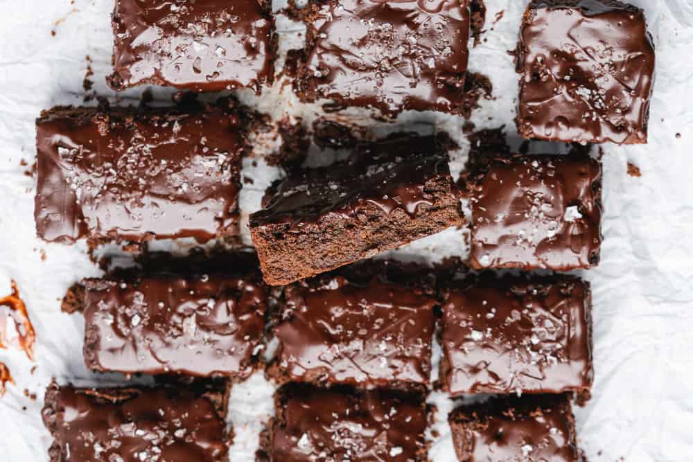 delicious chocolate ganache on pumpkin brownies