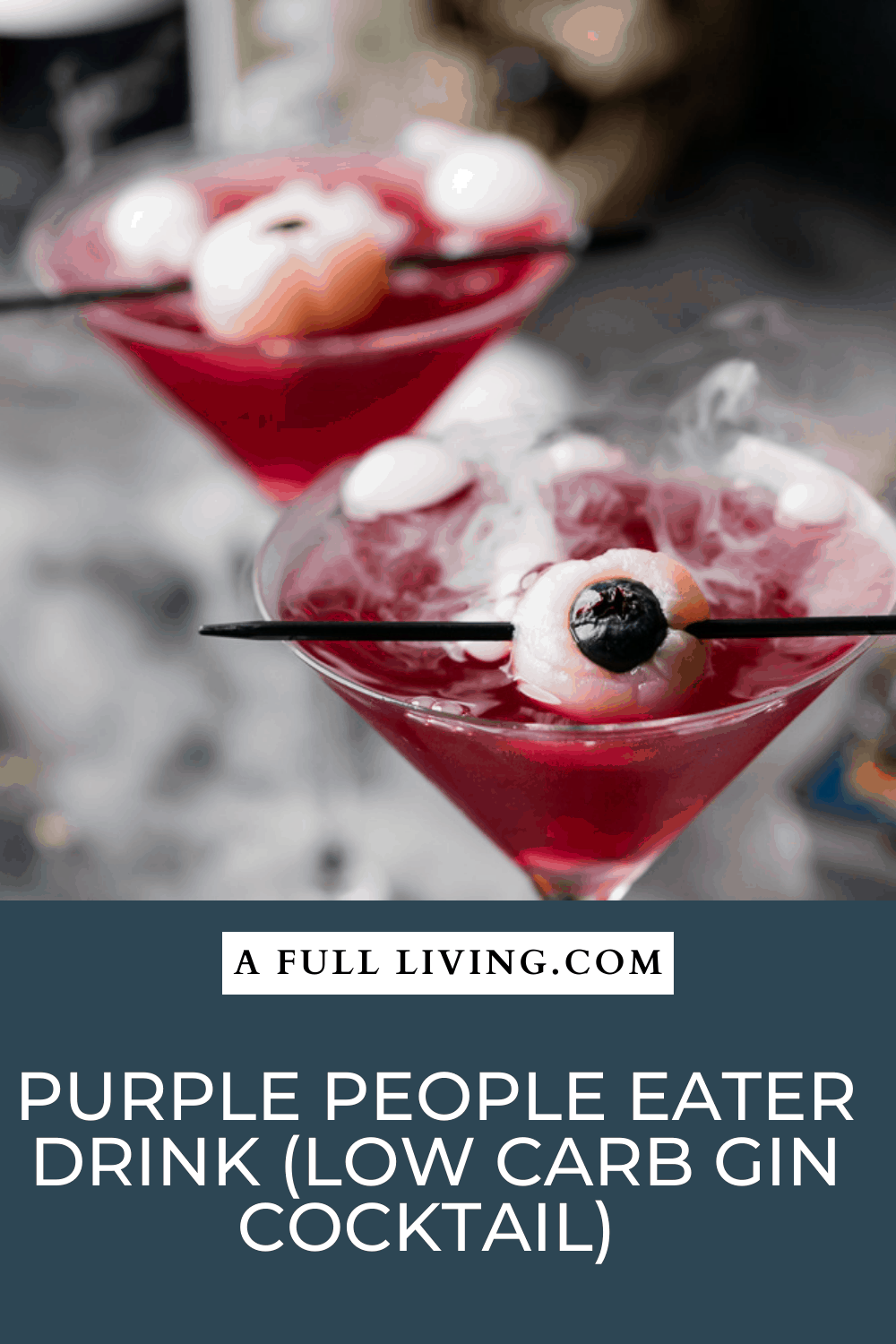 graphic with text of Purple People Eater Drink Low Carb Gin Cocktail