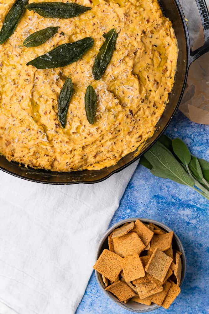 delicious cast iron skillet pumpkin goat cheese dip