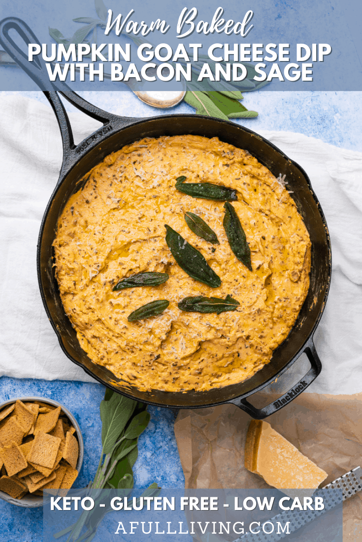 warm baked pumpkin goat cheese dip with bacon and sage
