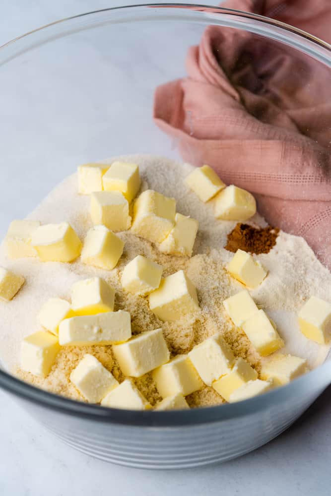 cold butter in a mixture for shortbread crust