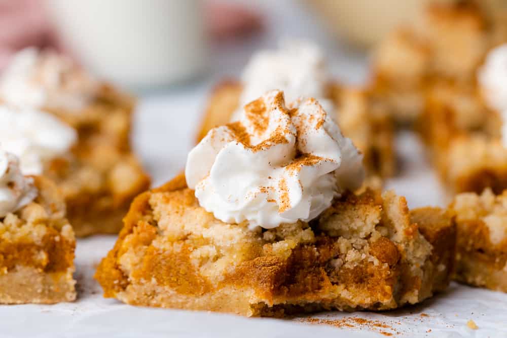 pumpkin pie bars with whipped cream