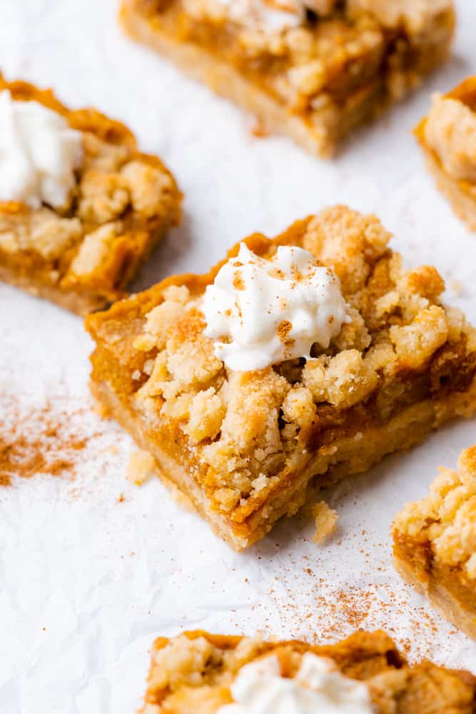 pumpkin pie bars with whipped cream