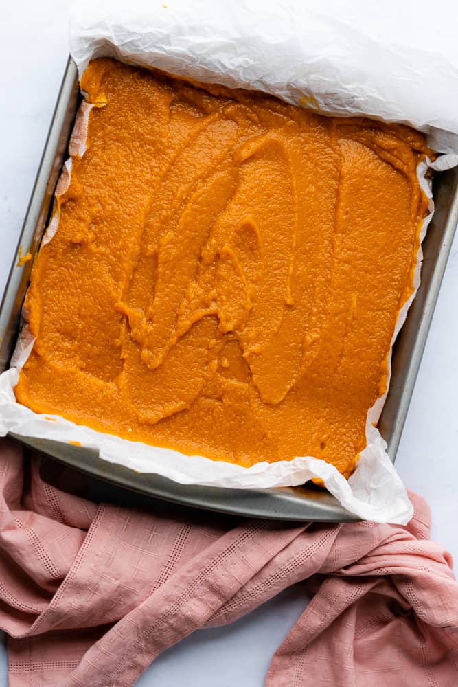 pumpkin pie filling in a pan