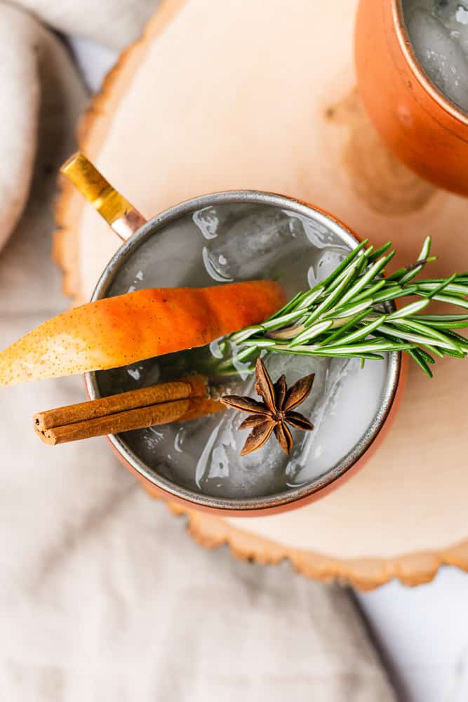 beautiful winter cocktail on piece of wood