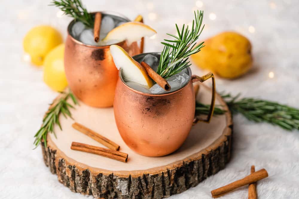 keto spiced pear moscow mule with lemon