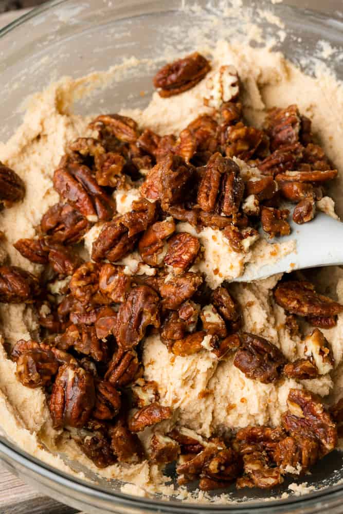keto candied pecans in the cookie batter