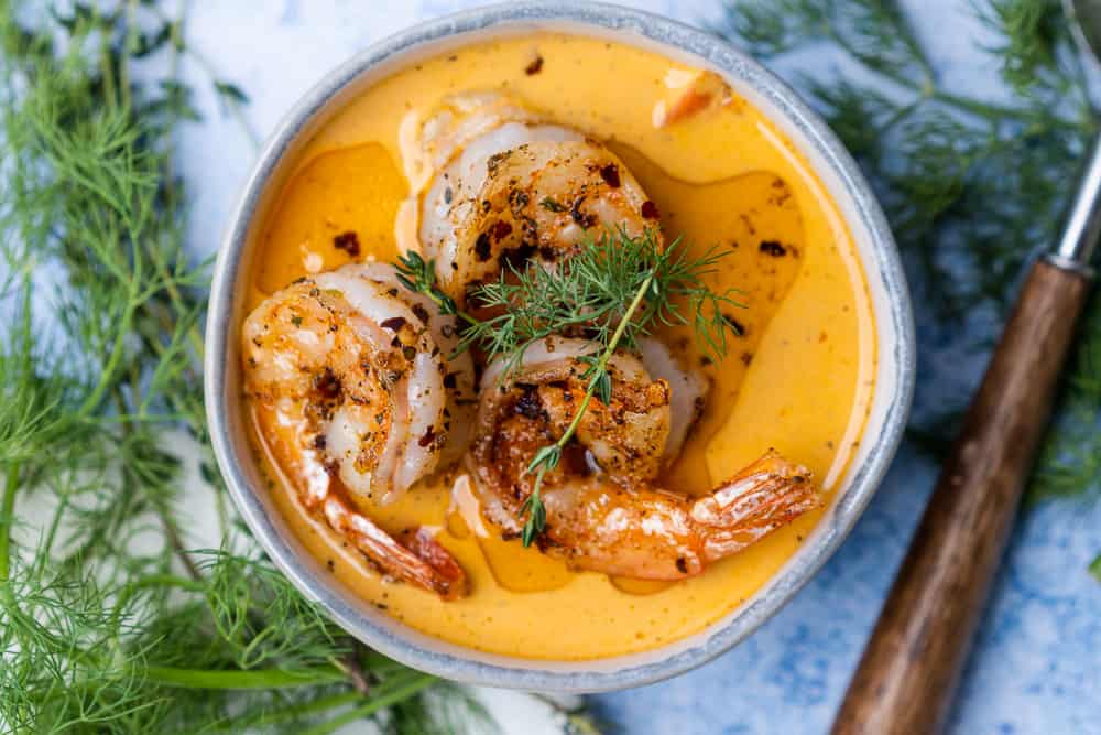 delicious spicy shrimp bisque with dill