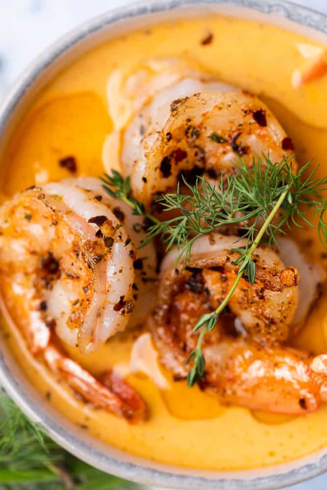 upclose shot of shrimp bisque
