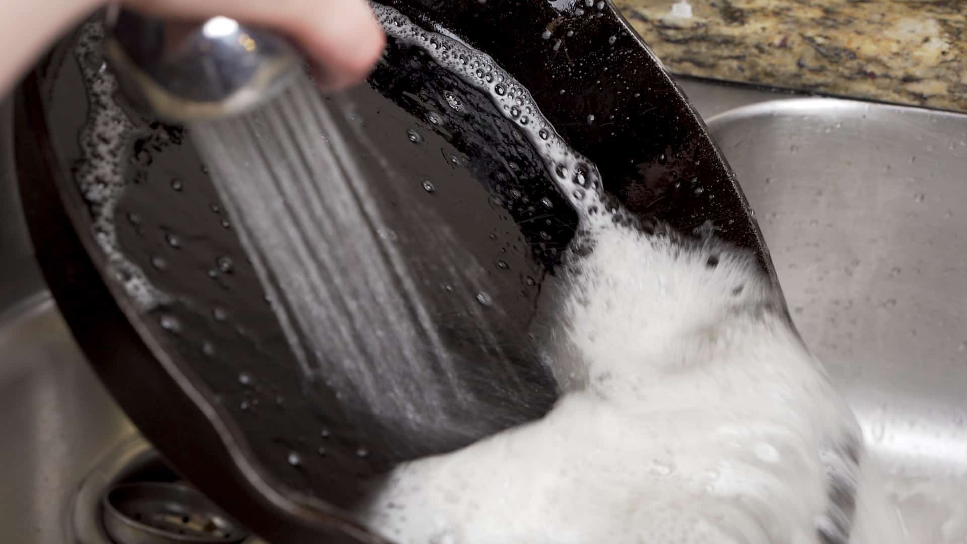 soapy water on a cast iron skillet