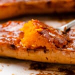 up close of butternut squash with caramelized sweet topping