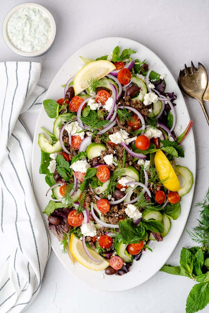 greek style ground lamb salad