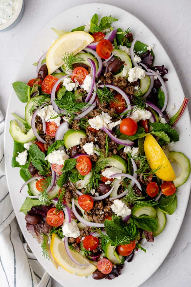 beautiful salad with ground lamb