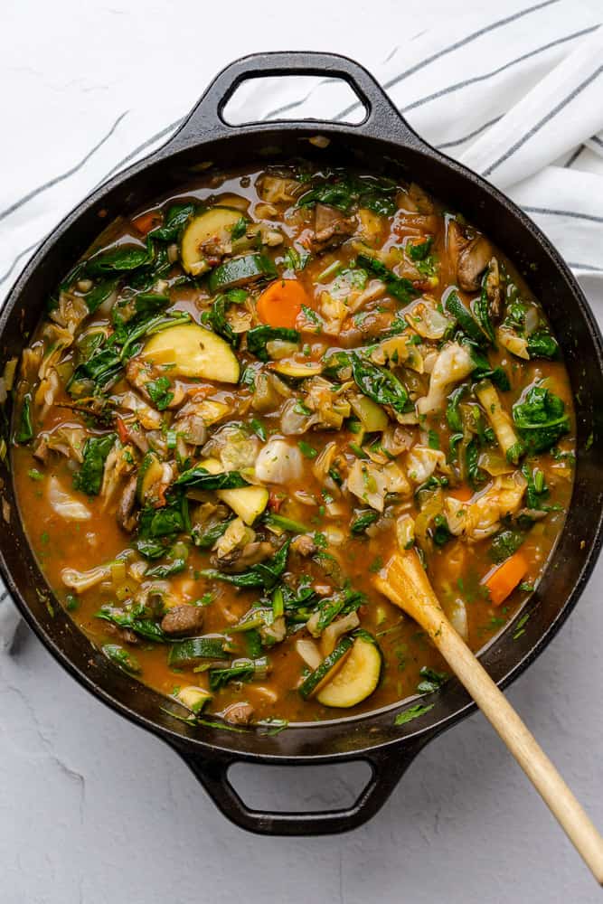 beautiful dutch oven cast iron with vegetable soup