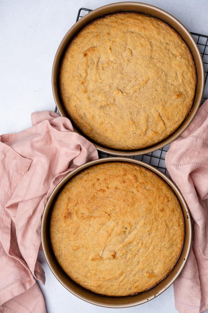 cooked banana cakes in pans