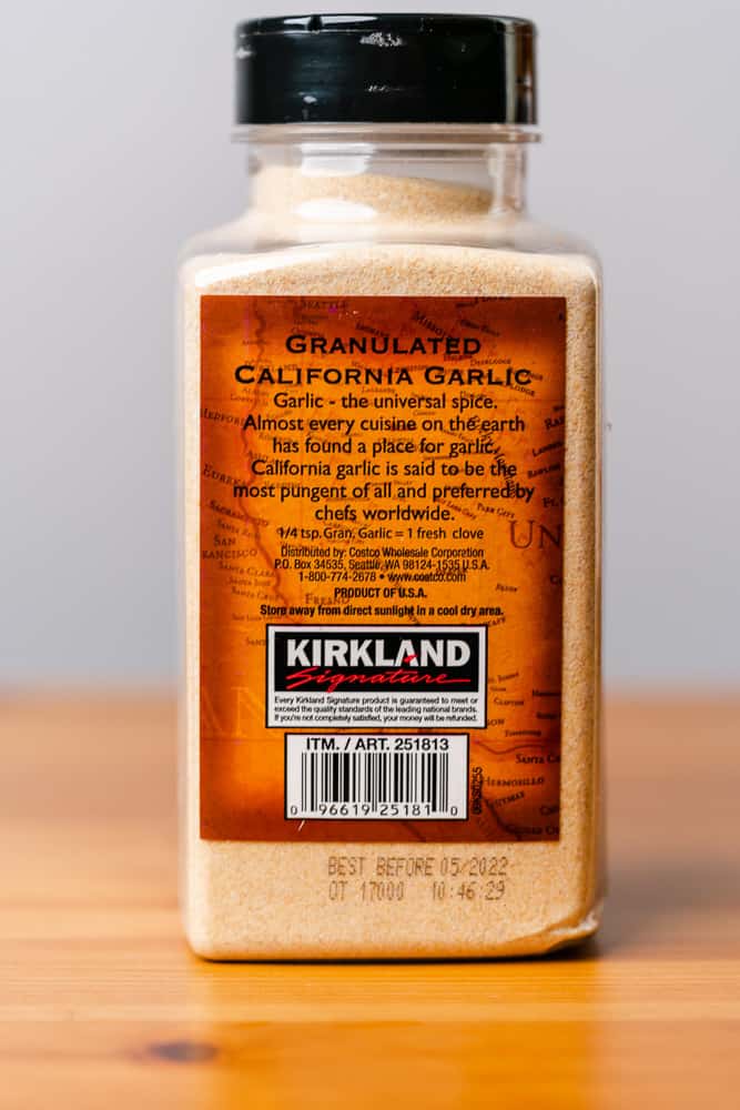 large container of kirkland granulated garlic 