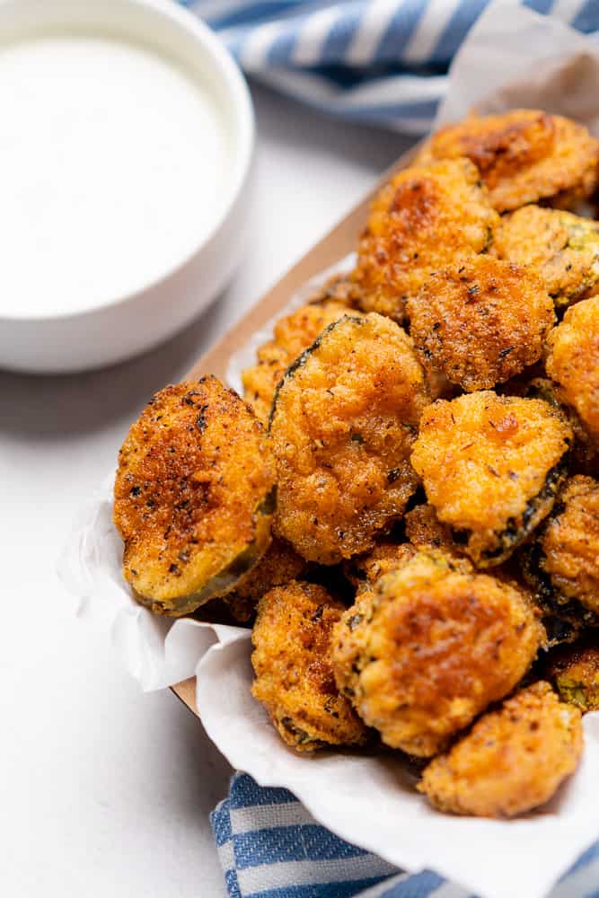 crispy fried gluten free pickles with ranch dressing 