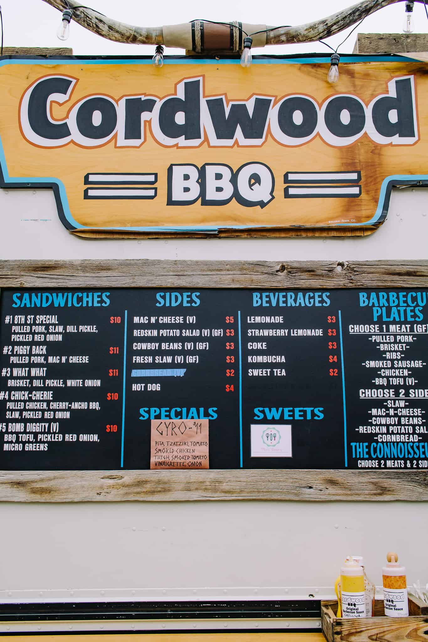 cordwood bbq at the little fleet menu