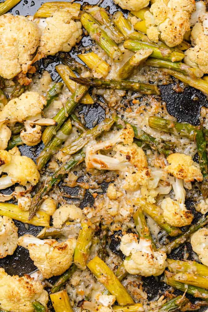 roasted cauliflower and asparagus with parmesan cheese