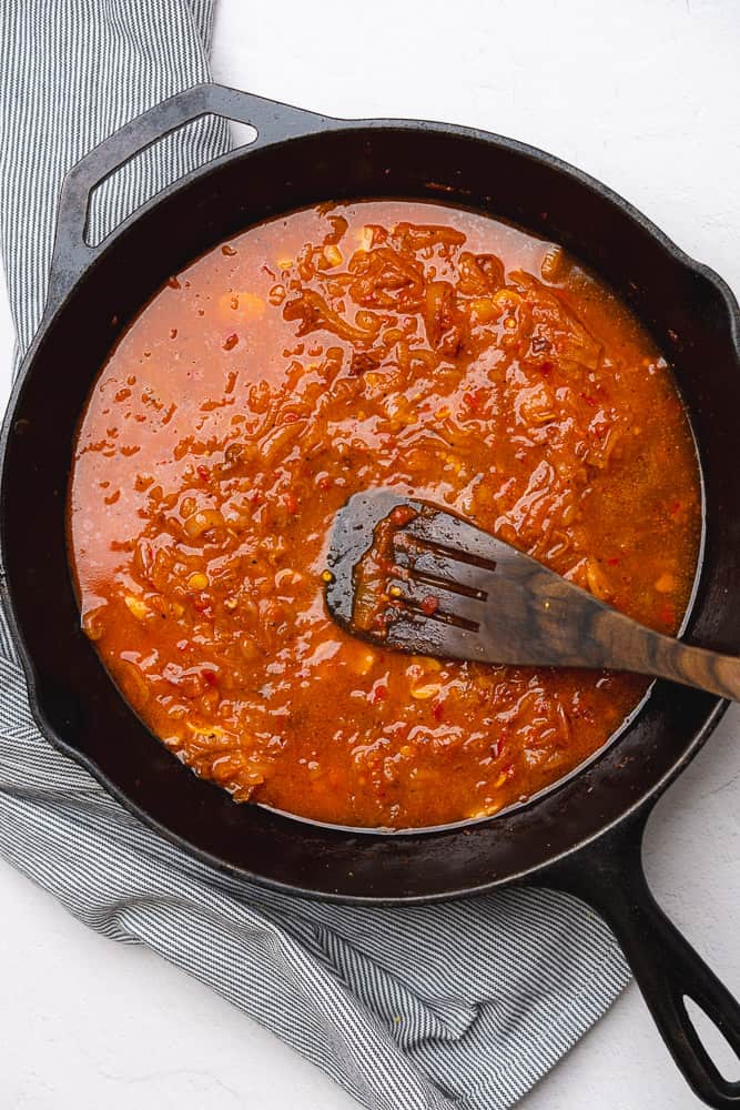 a hearty tomato sauce for caramelized shallot pasta