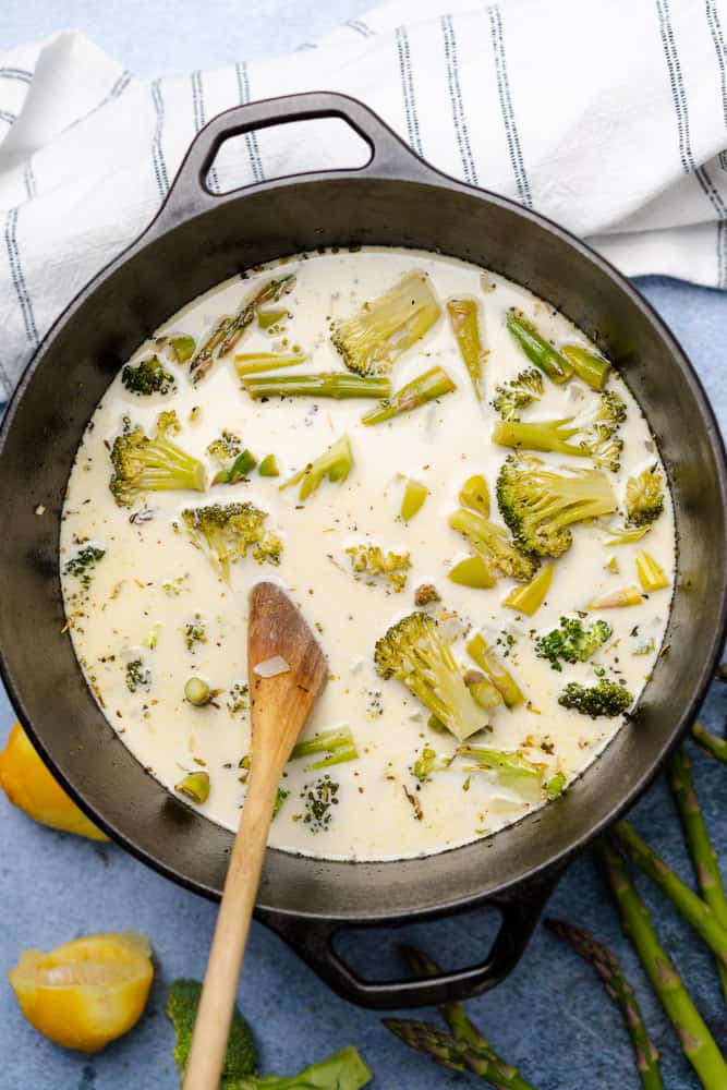 broccoli and asparagus with heavy cream