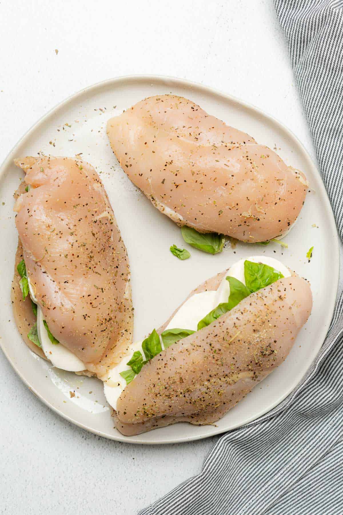 chicken breasts stuffed with fresh mozzarella cheese and basil