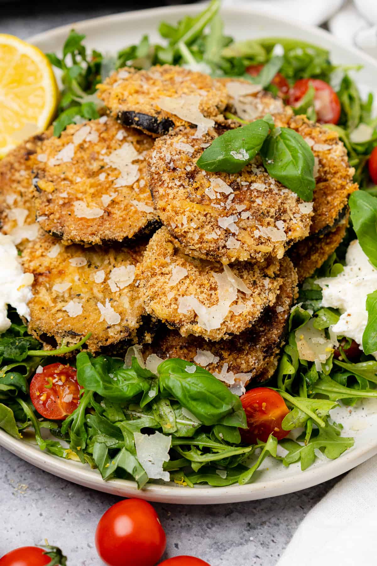 eggplant milanese with ricotta and an arugula salad