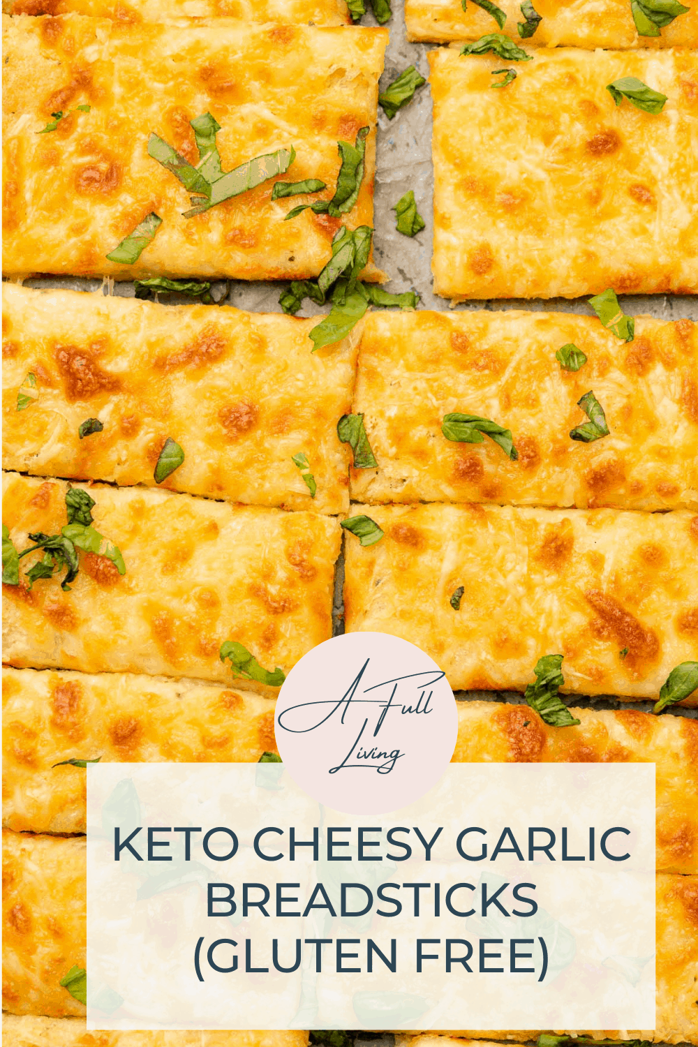 Keto Cheesy Garlic Breadsticks (Gluten Free) graphic with text