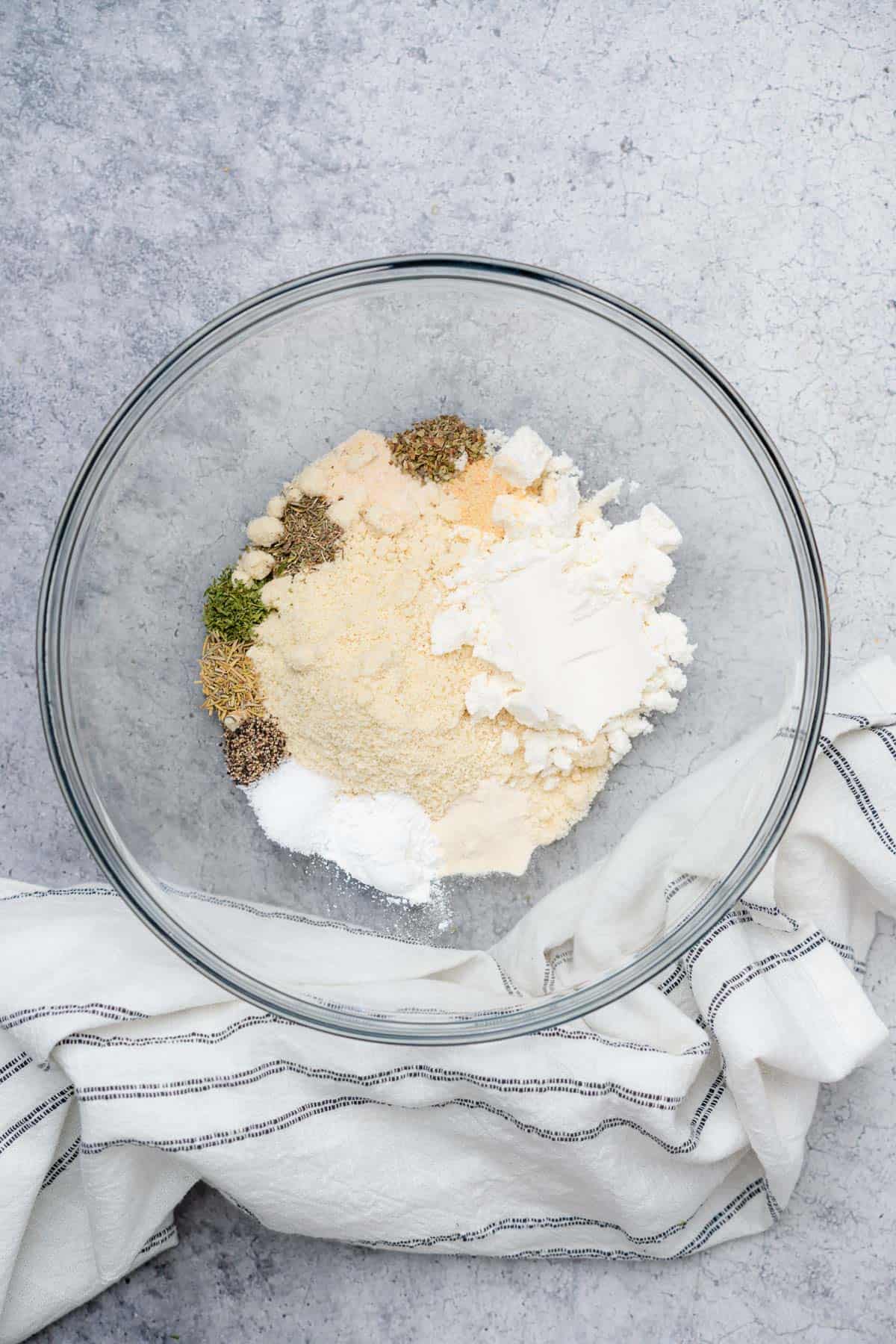 almond flour with whey protein salt and seasonings for keto dumplings