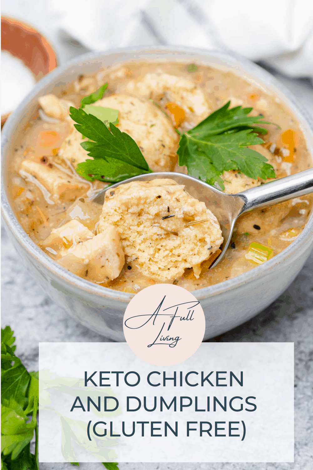 Keto Chicken and Dumplings (Gluten Free) graphic with text