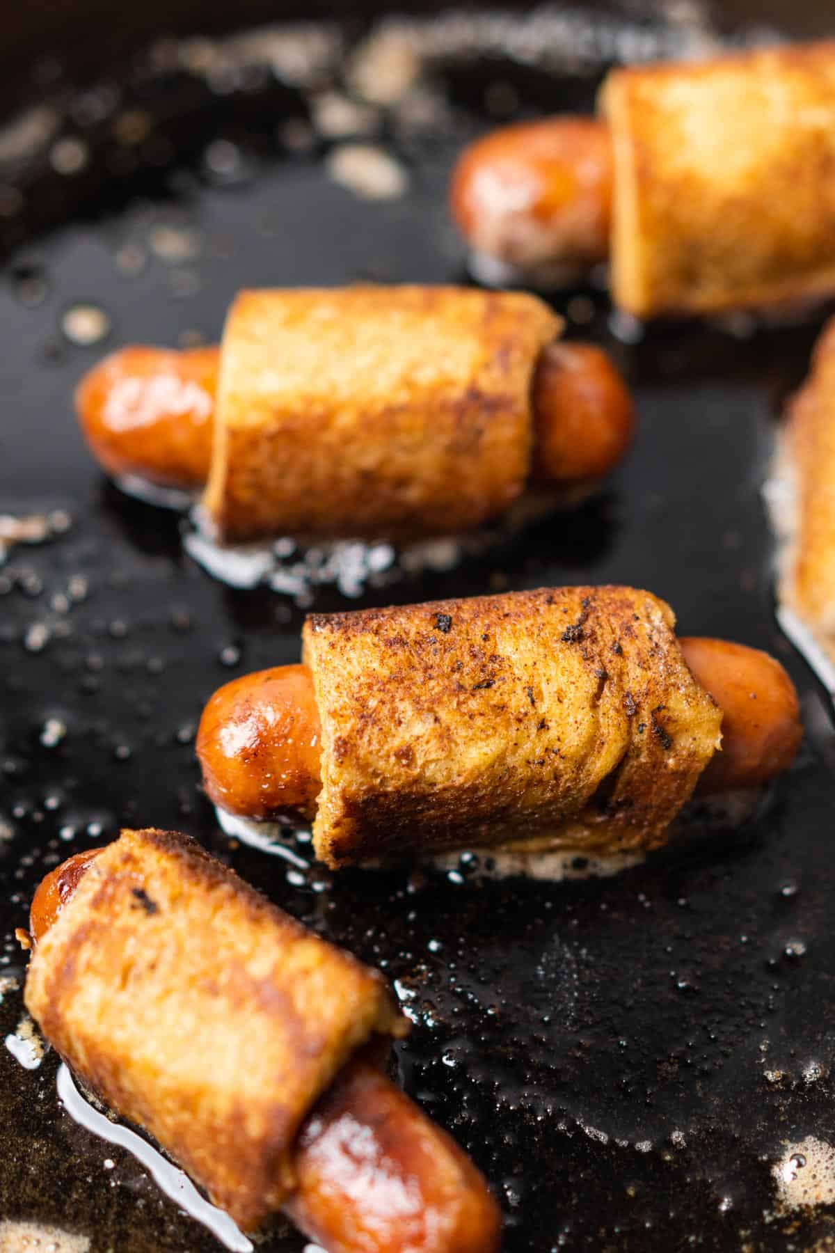 cooked keto french toast pigs in a blanket