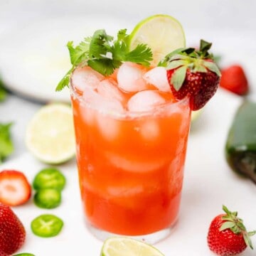 closeup shot of a strawberry jalapeño margarita