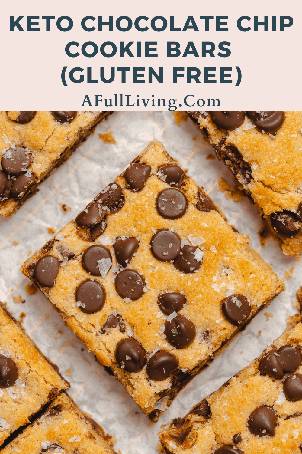 Keto Chocolate Chip Cookie Bars (Gluten Free) graphic with text