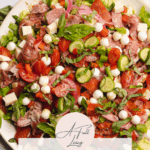 keto antipasto salad graphic with text