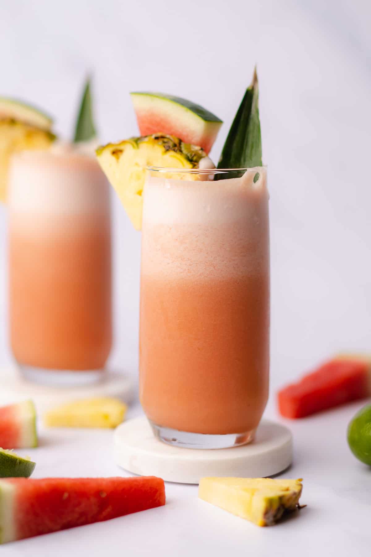 two gorgeous pineapple and watermelon daiquiris 