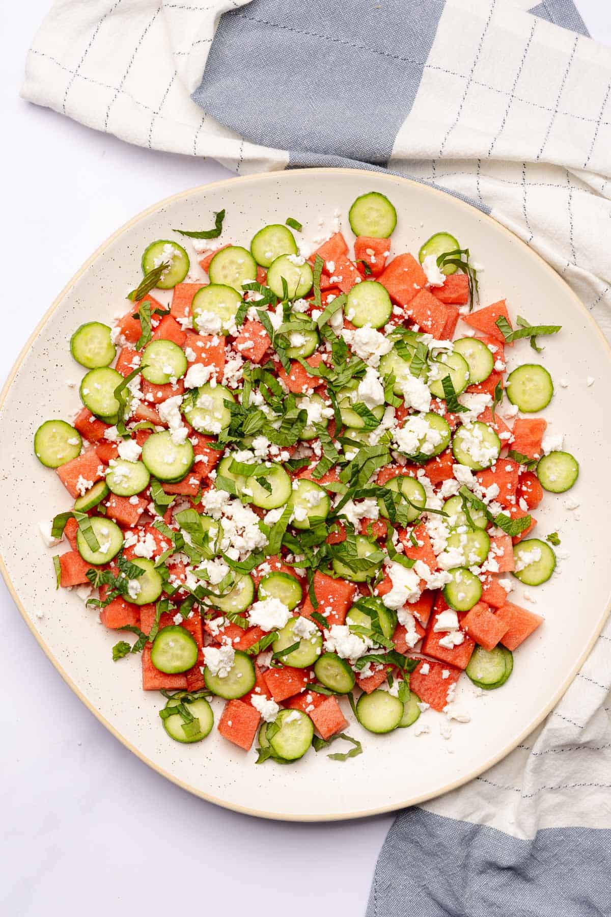 watermelon feta salad with herbs and cucumber