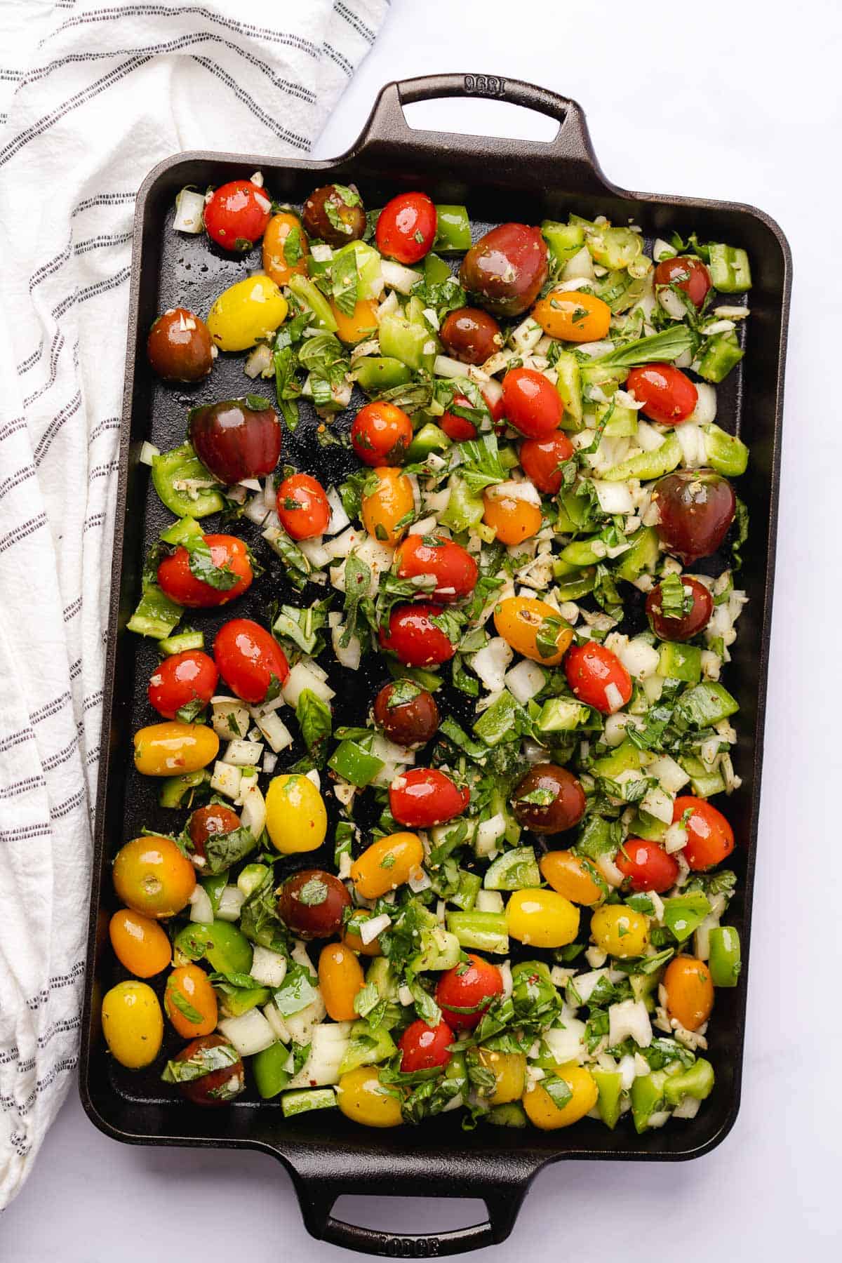 fresh vegetables on a cast iron sheet pan
