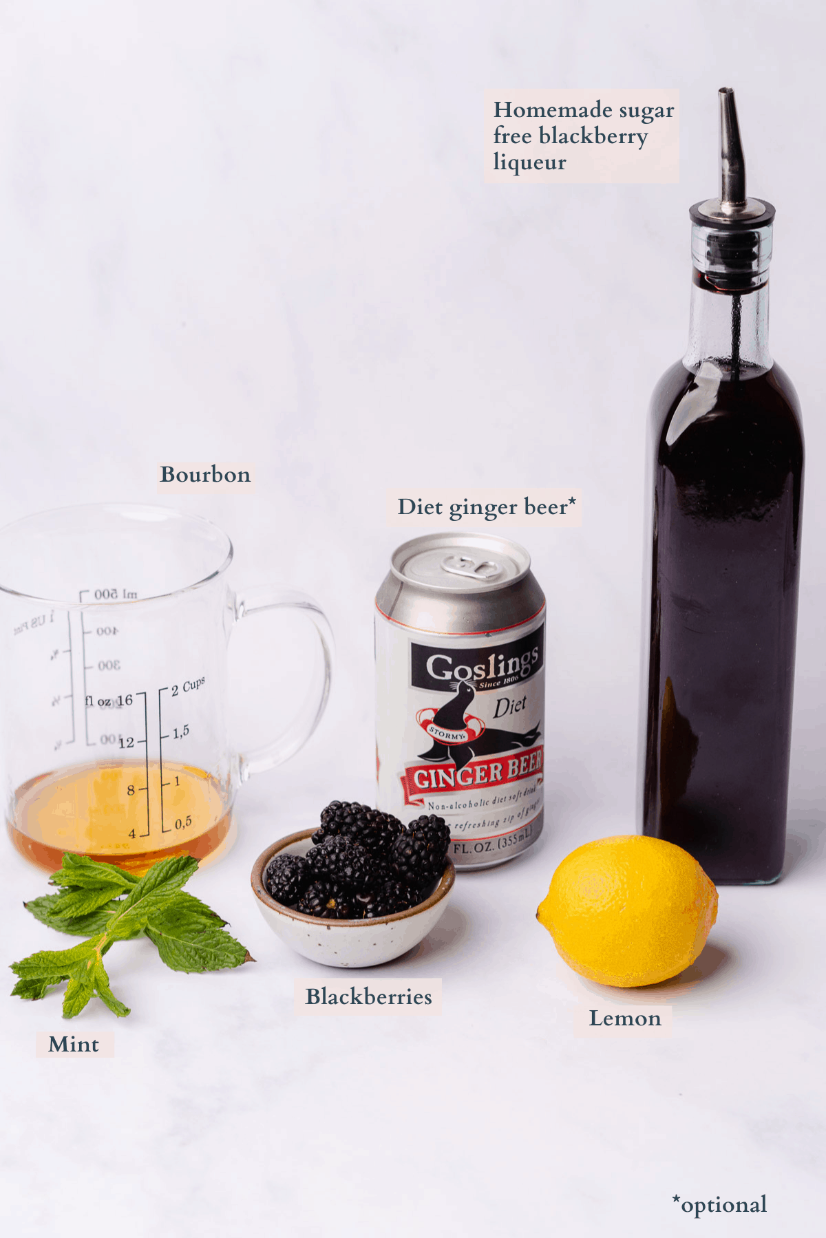 blackberry bourbon bramble ingredients graphic with text to denote different ingredients