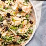 broccolini slaw with dried cherries, almonds, green onions and carrots