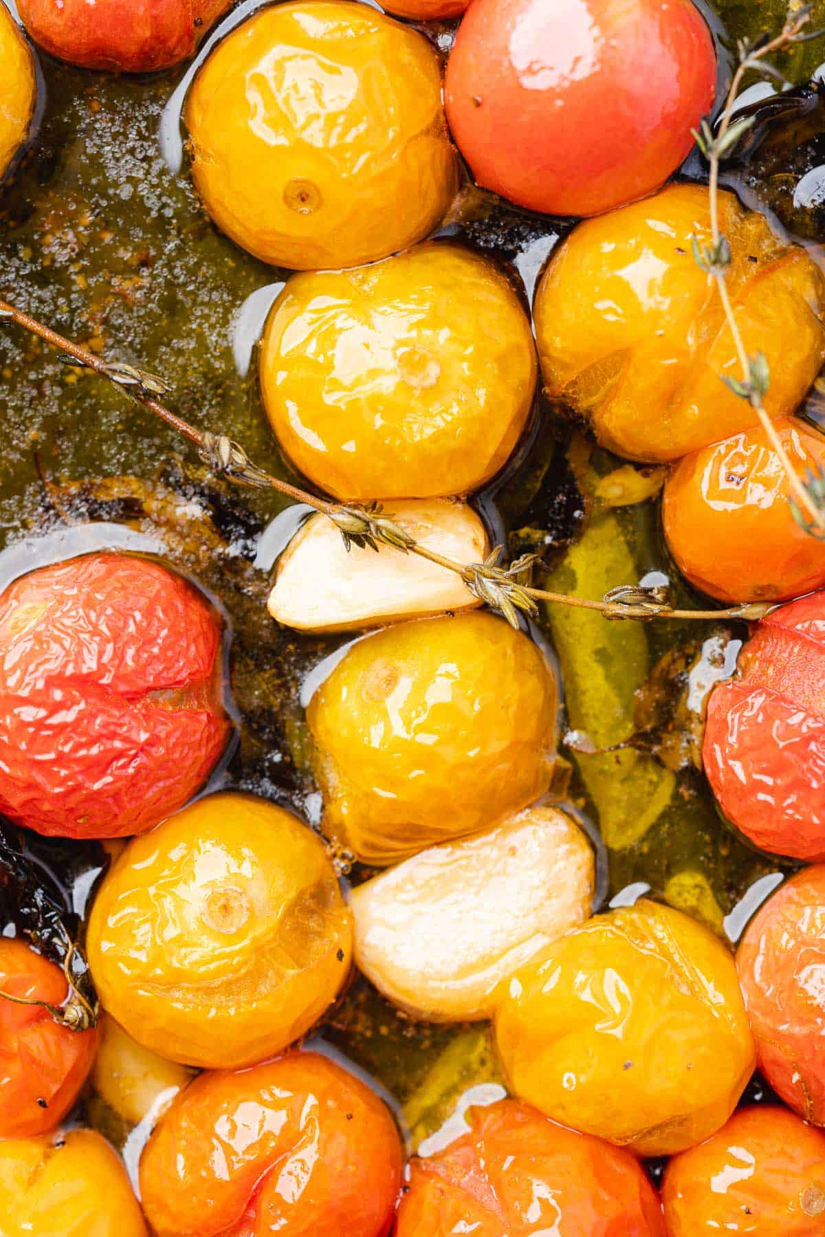 slow roasted cherry tomato confit with garlic and herbs
