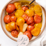 cherry tomato confit with garlic for pinterest with text