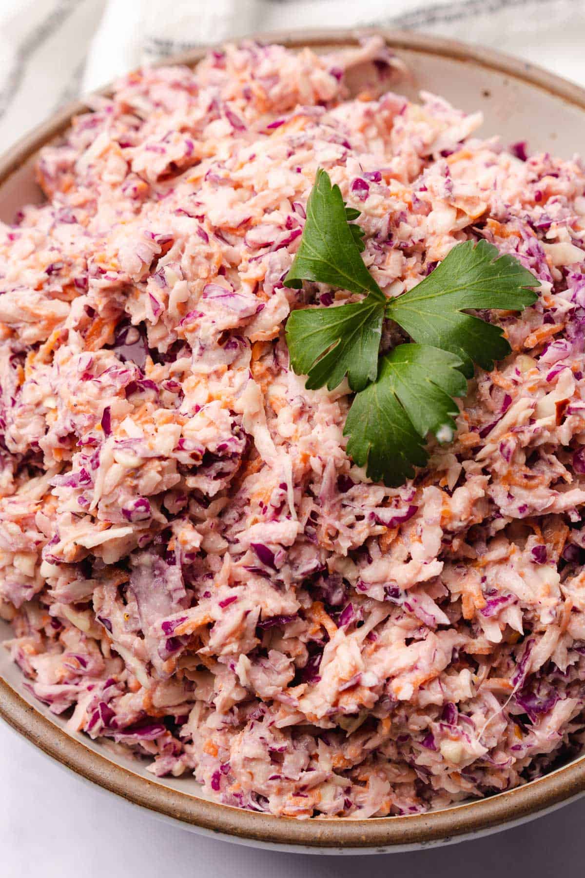 very close up shot of keto coleslaw