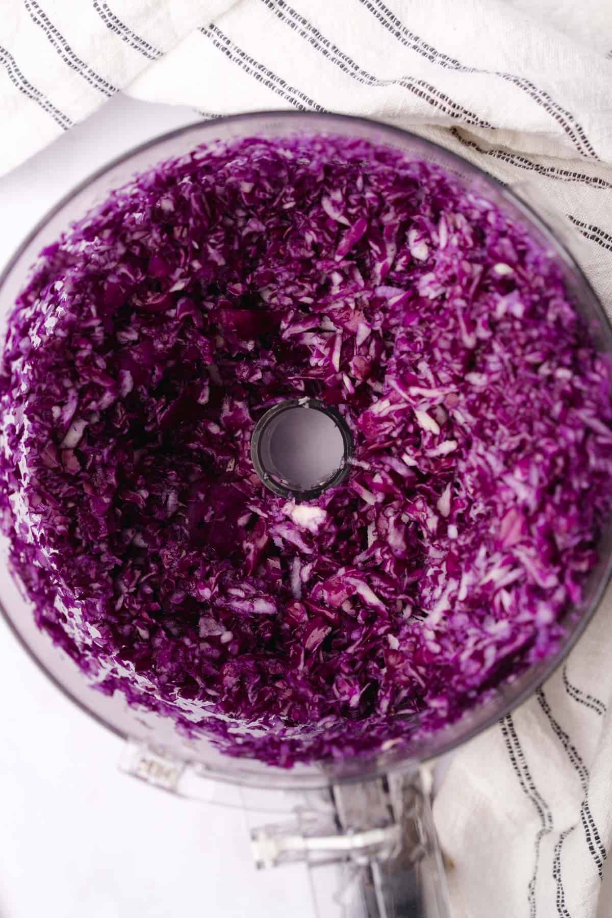 purple cabbage in a food processor