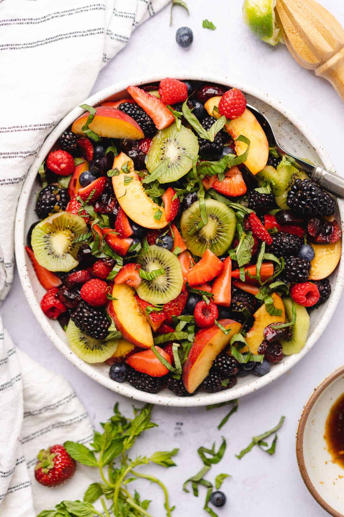 beautiful ceramic bowl with keto fruit salad