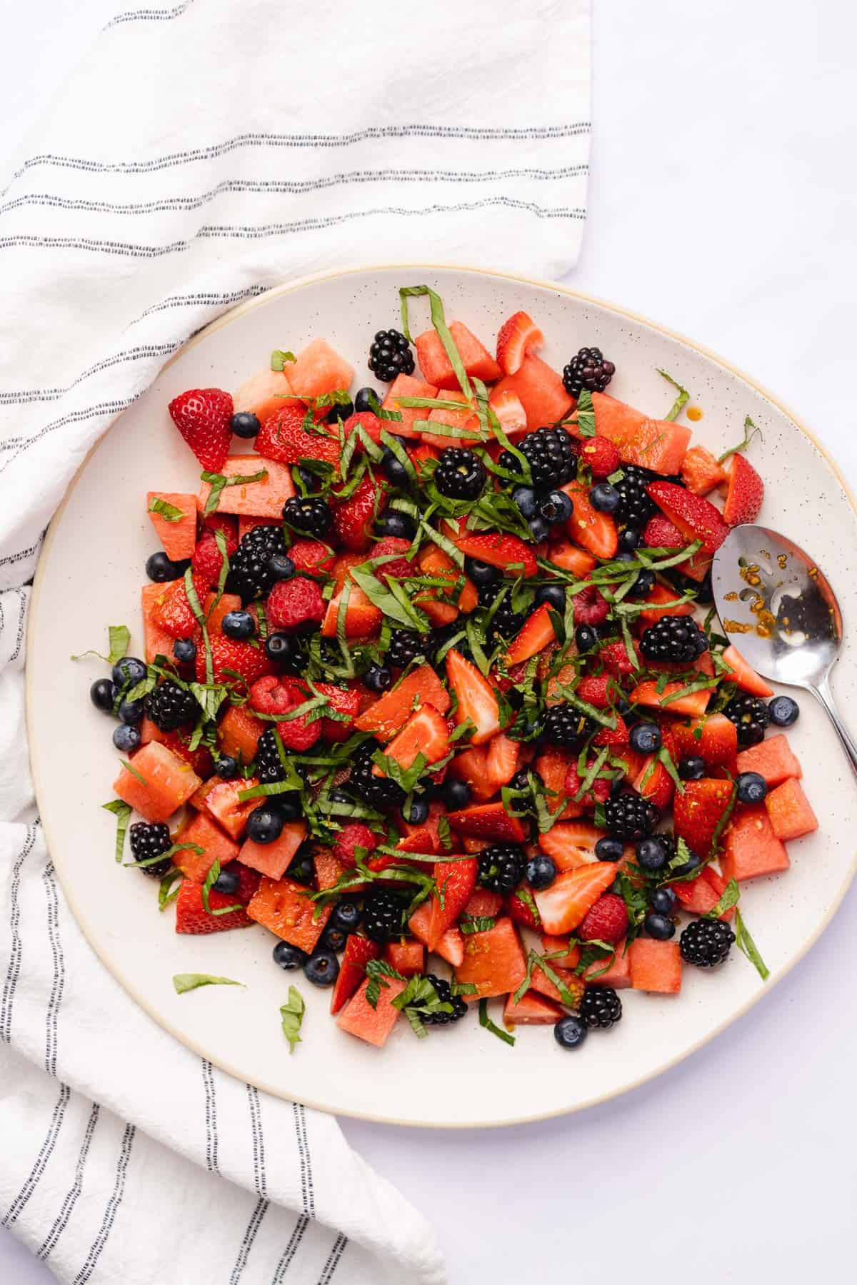 watermelon and berries with basil and fresh mint