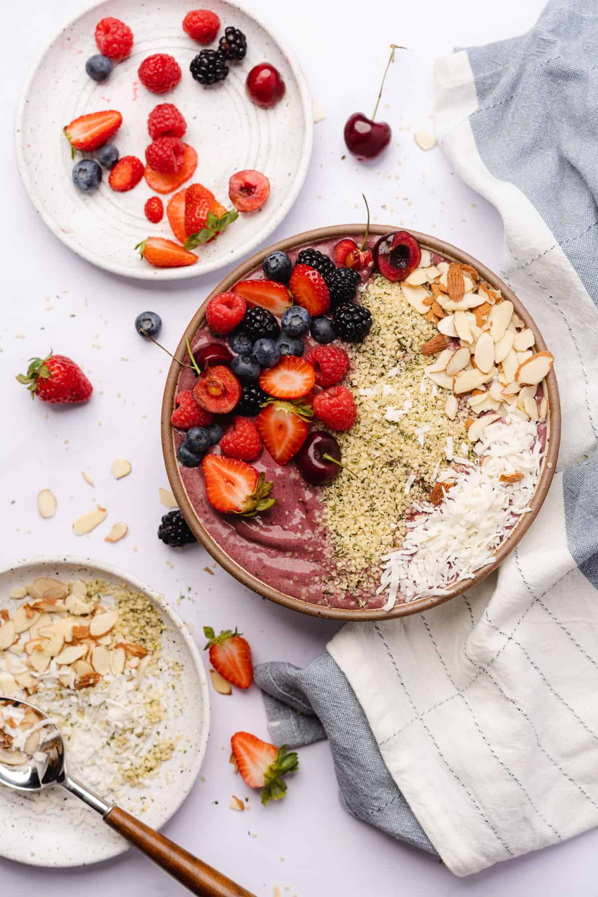 stunning keto acai bowl with loads of fresh fruit and toppings