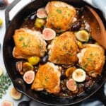 balsamic fig glazed chicken skillet dinner with fresh figs, and thyme
